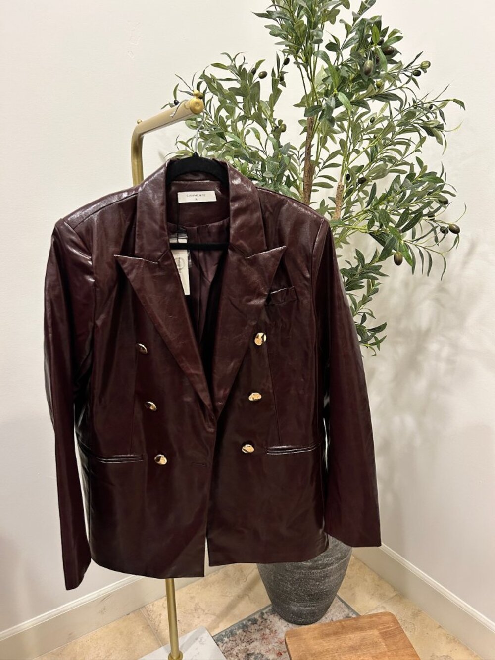 Commense Burgundy Pocket Blazer